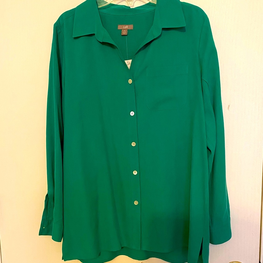 J. Jill long sleeve tunic, PSM green, silk&cotton